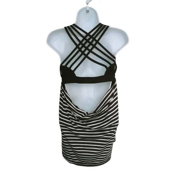 ACX  Athleisure Workout Wear Tank Top Black White Stripes Criss Cross Back M - Picture 7 of 8